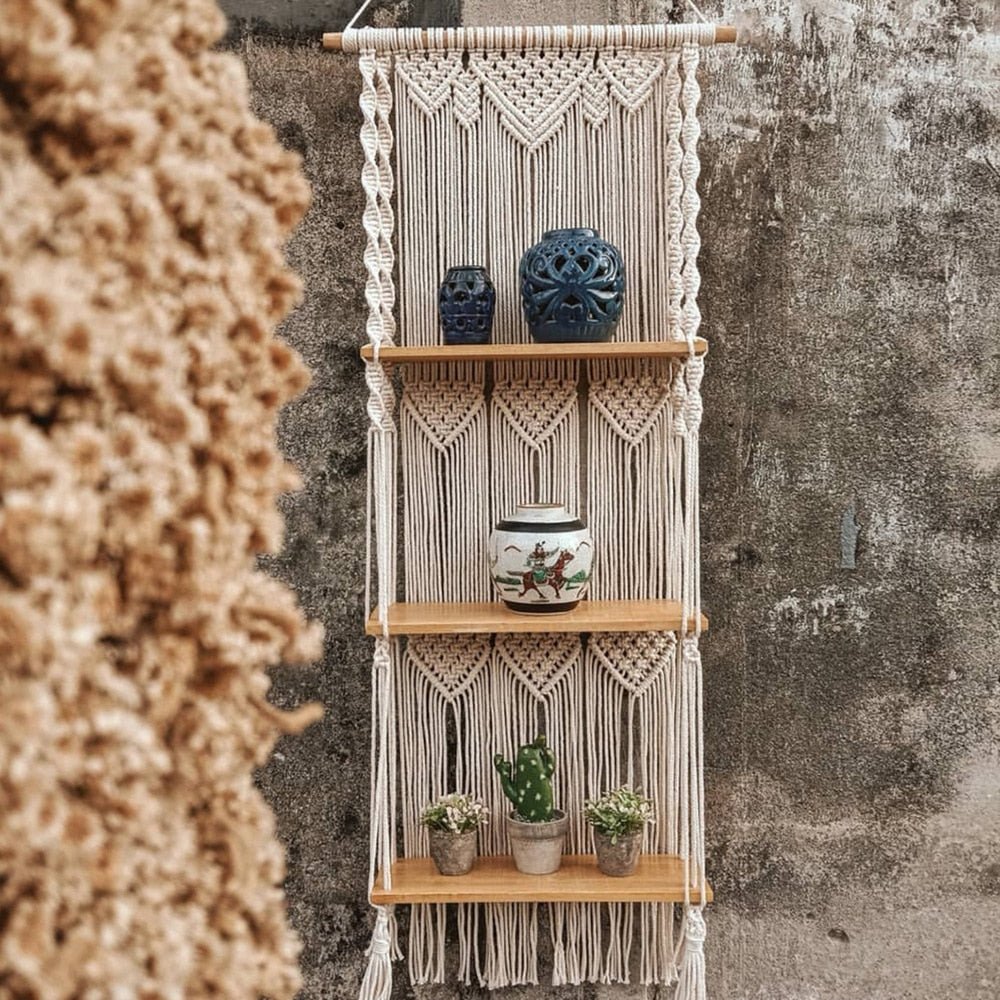 Macrame Floating Wood Shelf