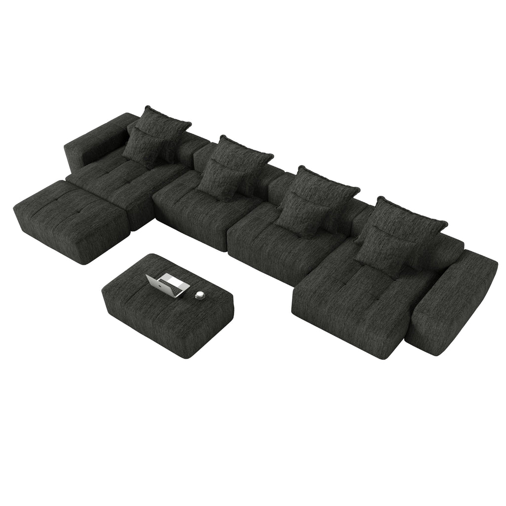 Oversized Modular Sectional Sofa Sparkling Chenille Black