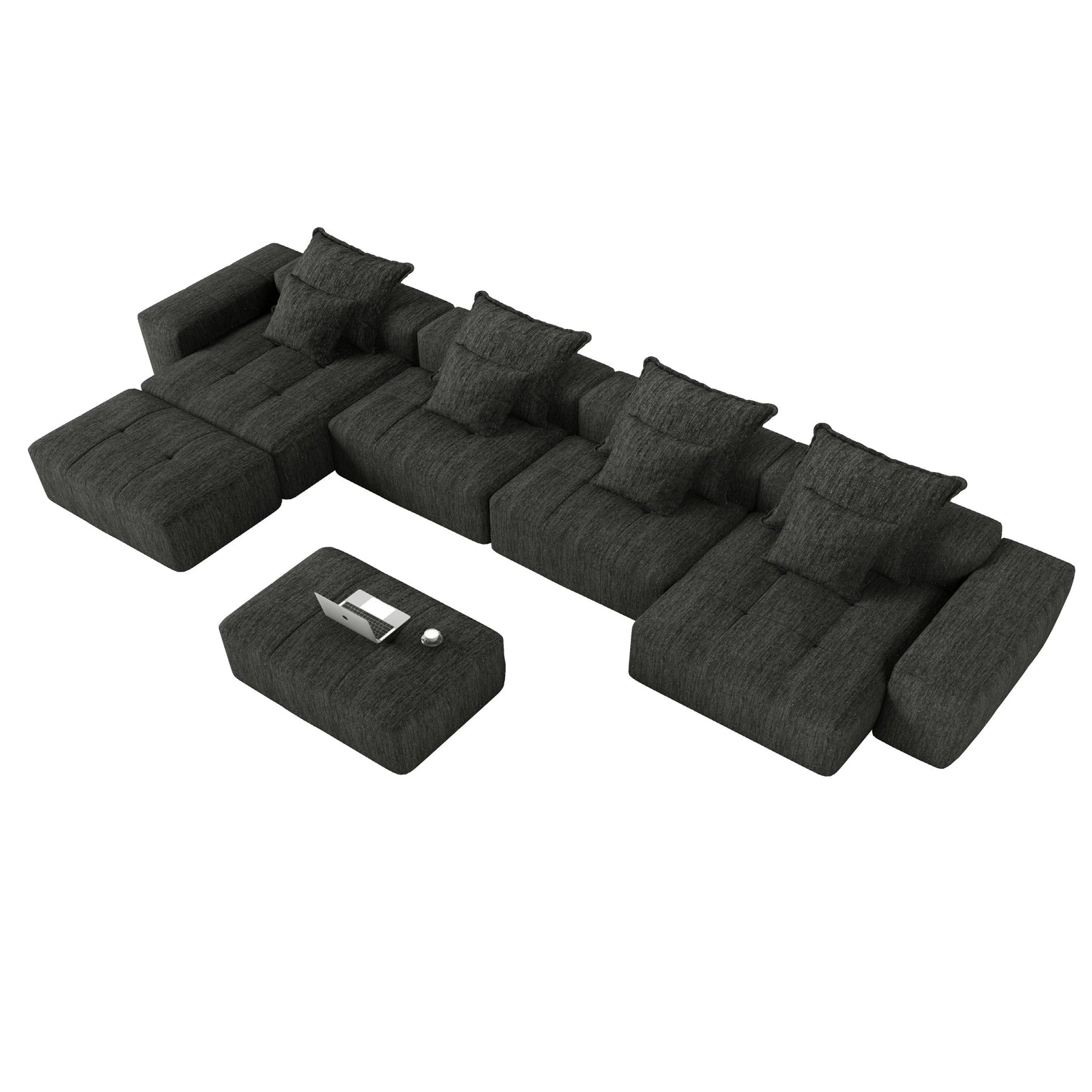 Oversized Modular Sectional Sofa Sparkling Chenille Black