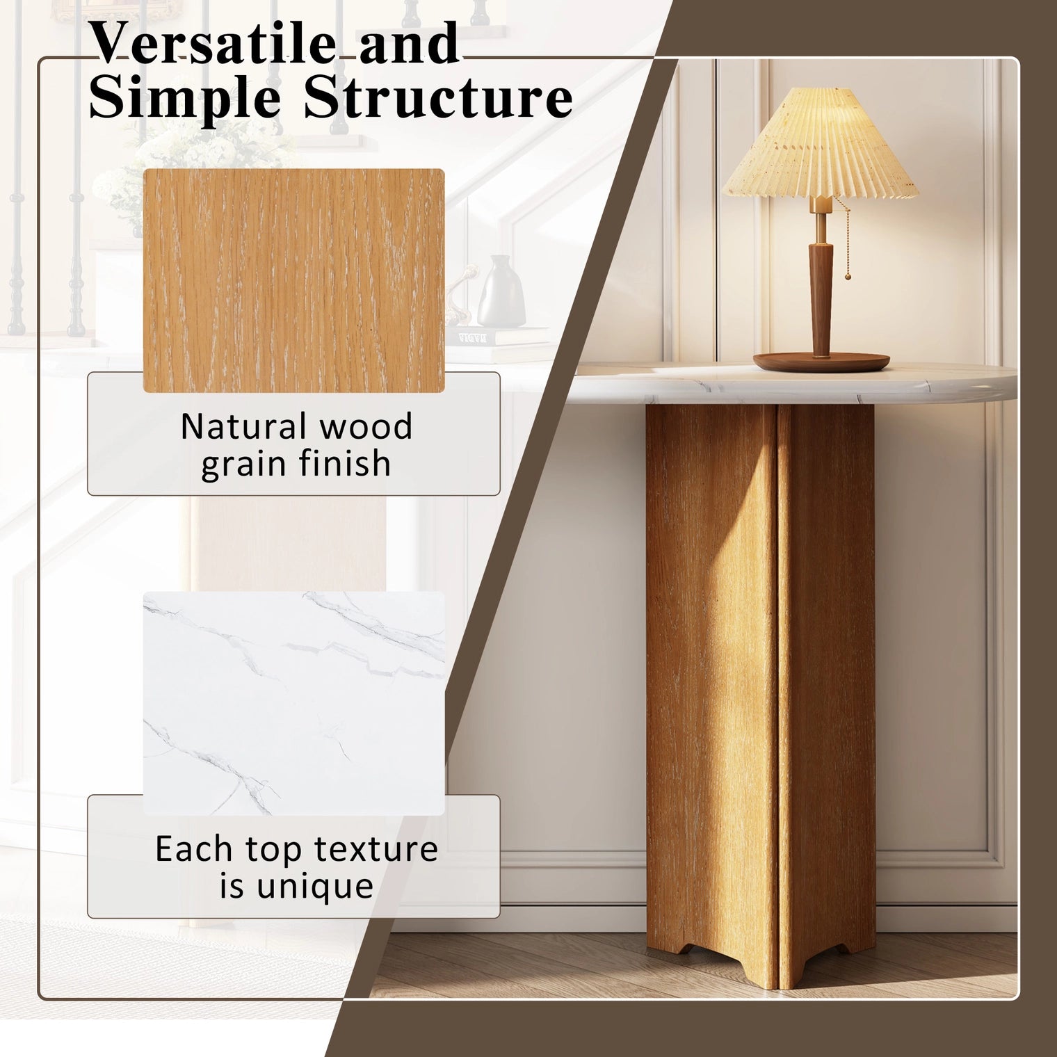 Narrow Console Table Oval Faux Marble Top