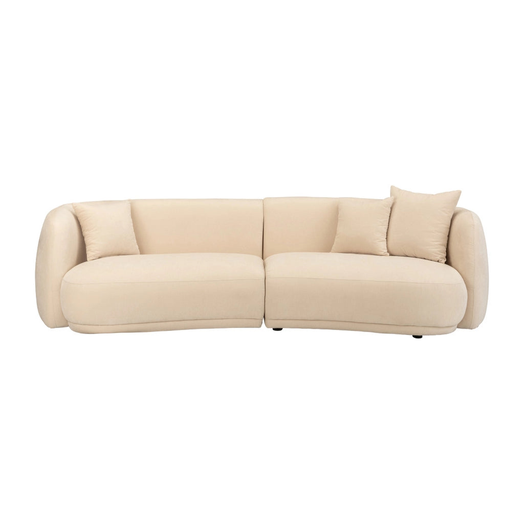 Wood 4-Seat Curved Fabric Upholstery Sofa