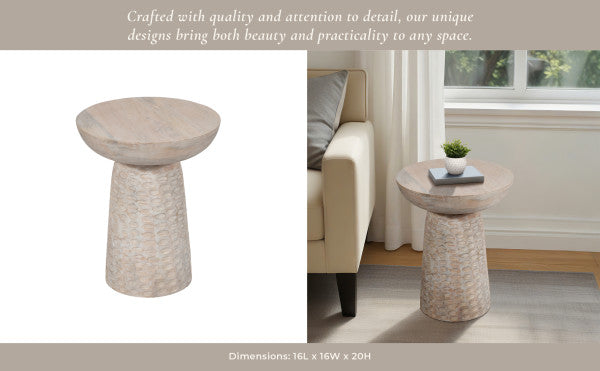 Wood Carved Hammered Base End Table