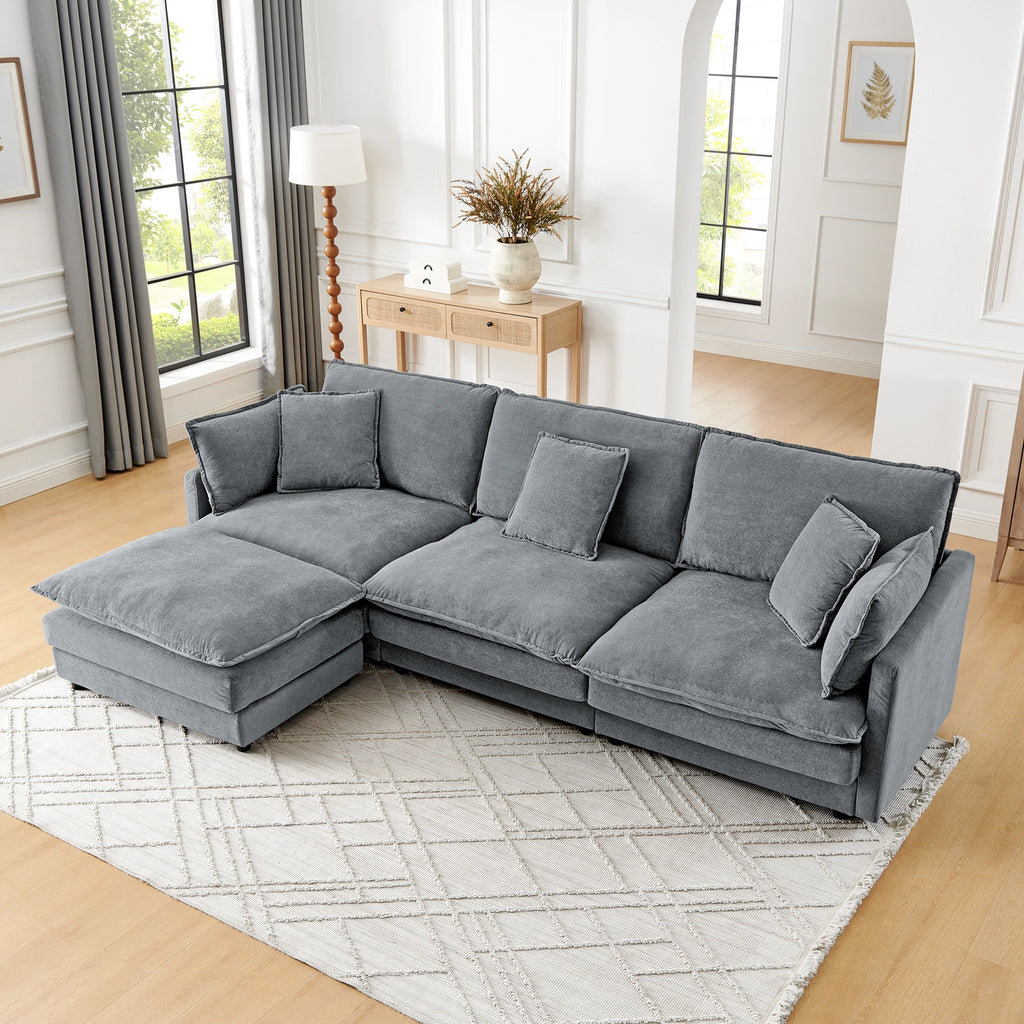 Living Room 4-Seater L-Shaped Sectional Sofa with Ottoman
