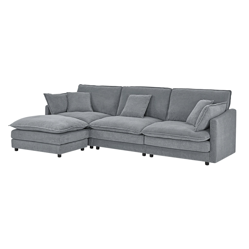 Living Room 4-Seater L-Shaped Sectional Sofa with Ottoman