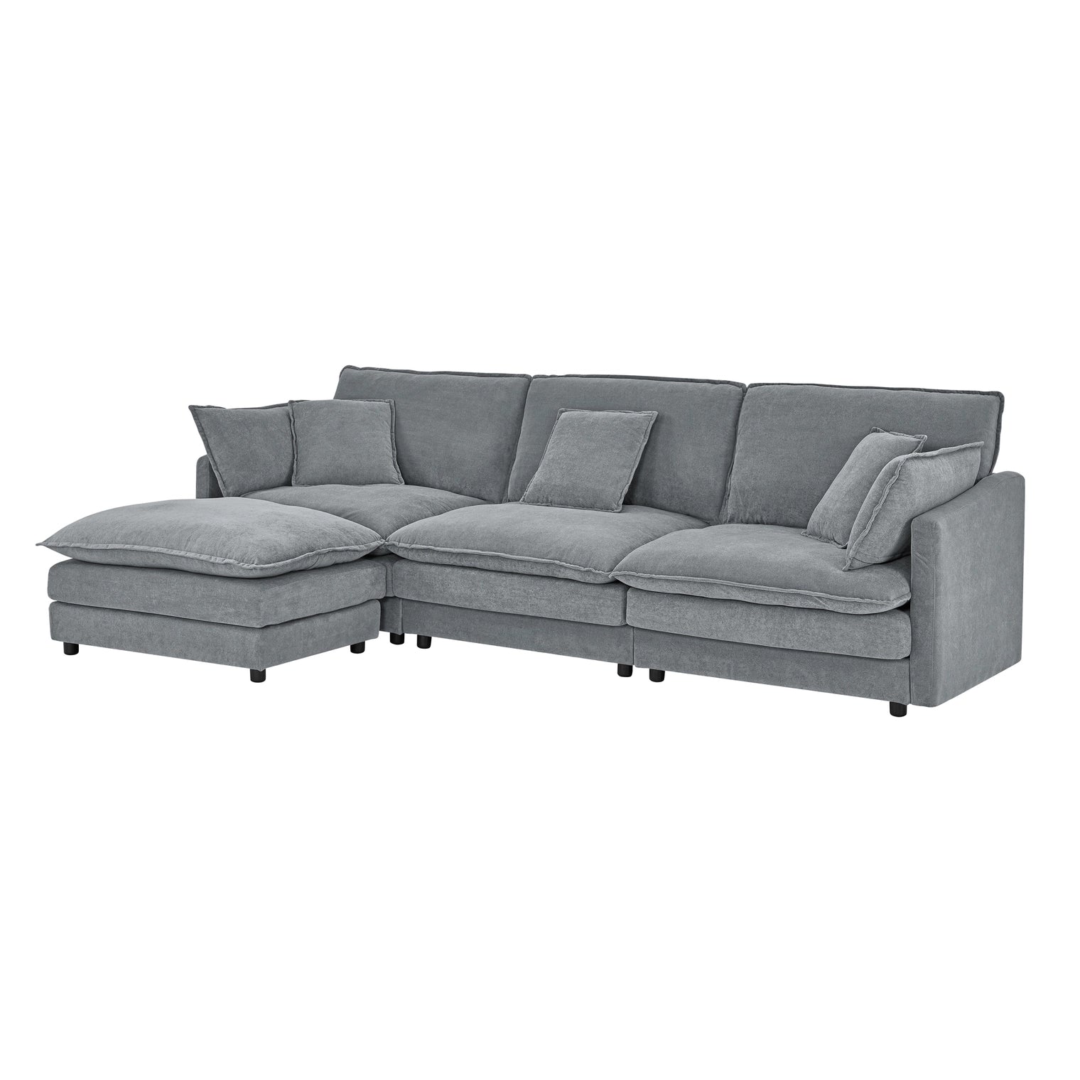 Living Room 4-Seater L-Shaped Sectional Sofa with Ottoman