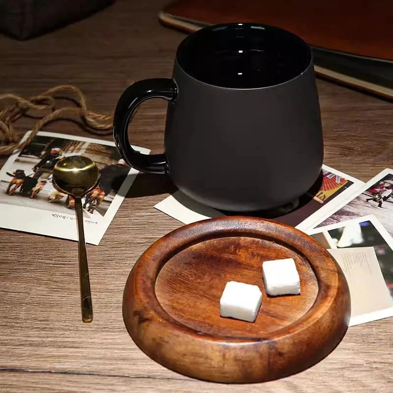 Charcoal Black Ceramic Mug with Spoon & Coaster