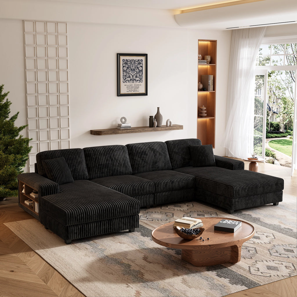 4-Seater U-Shaped Modular Sectional Sofa & Corduroy Fabric