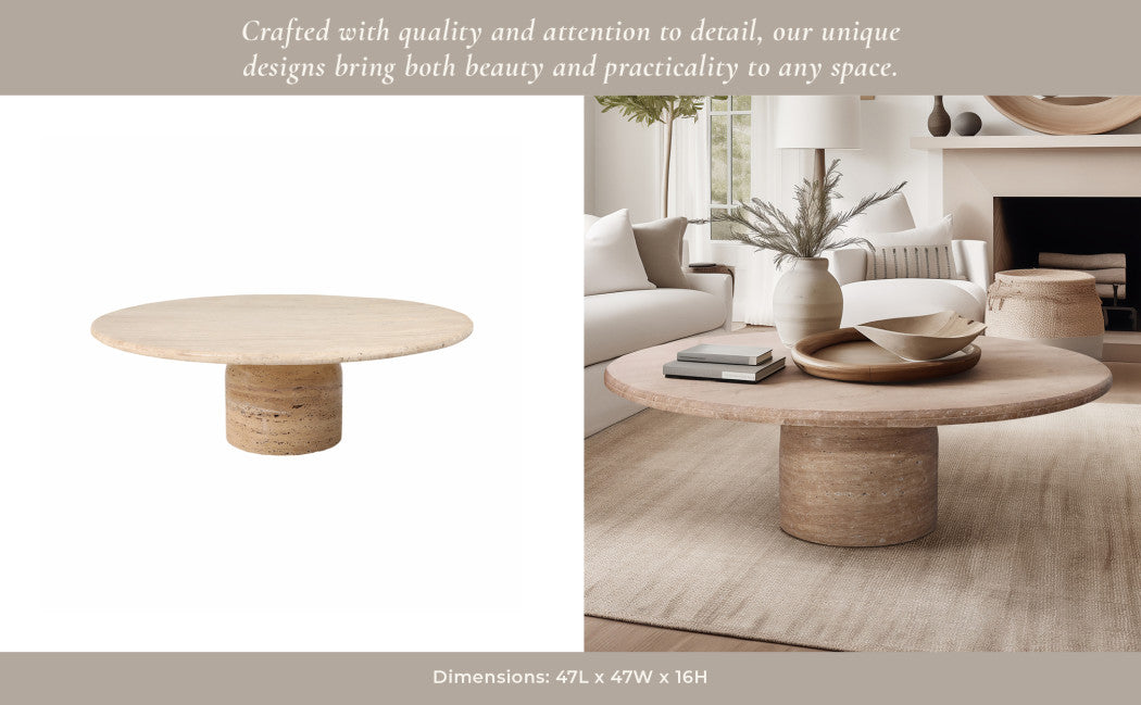 Stone Wood Modern Casual Round Coffee Table