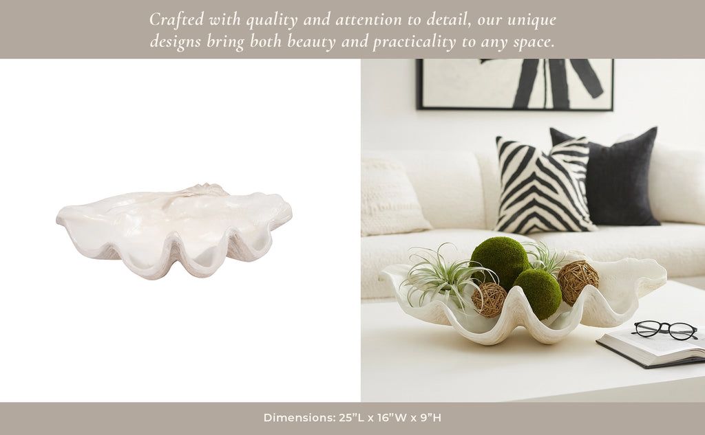 Ivory Polyresin Pearlized Clam Shell