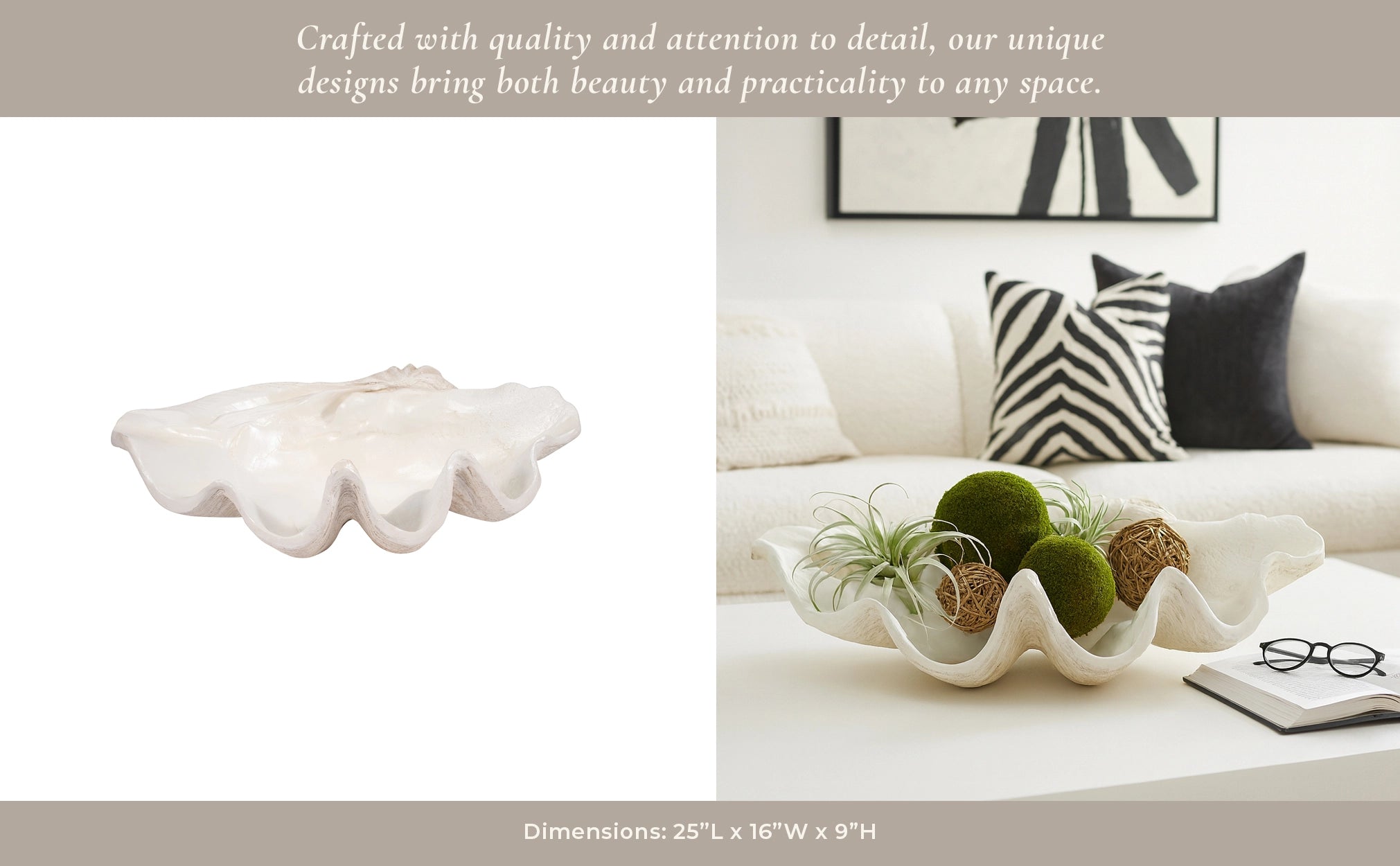 Ivory Polyresin Pearlized Clam Shell