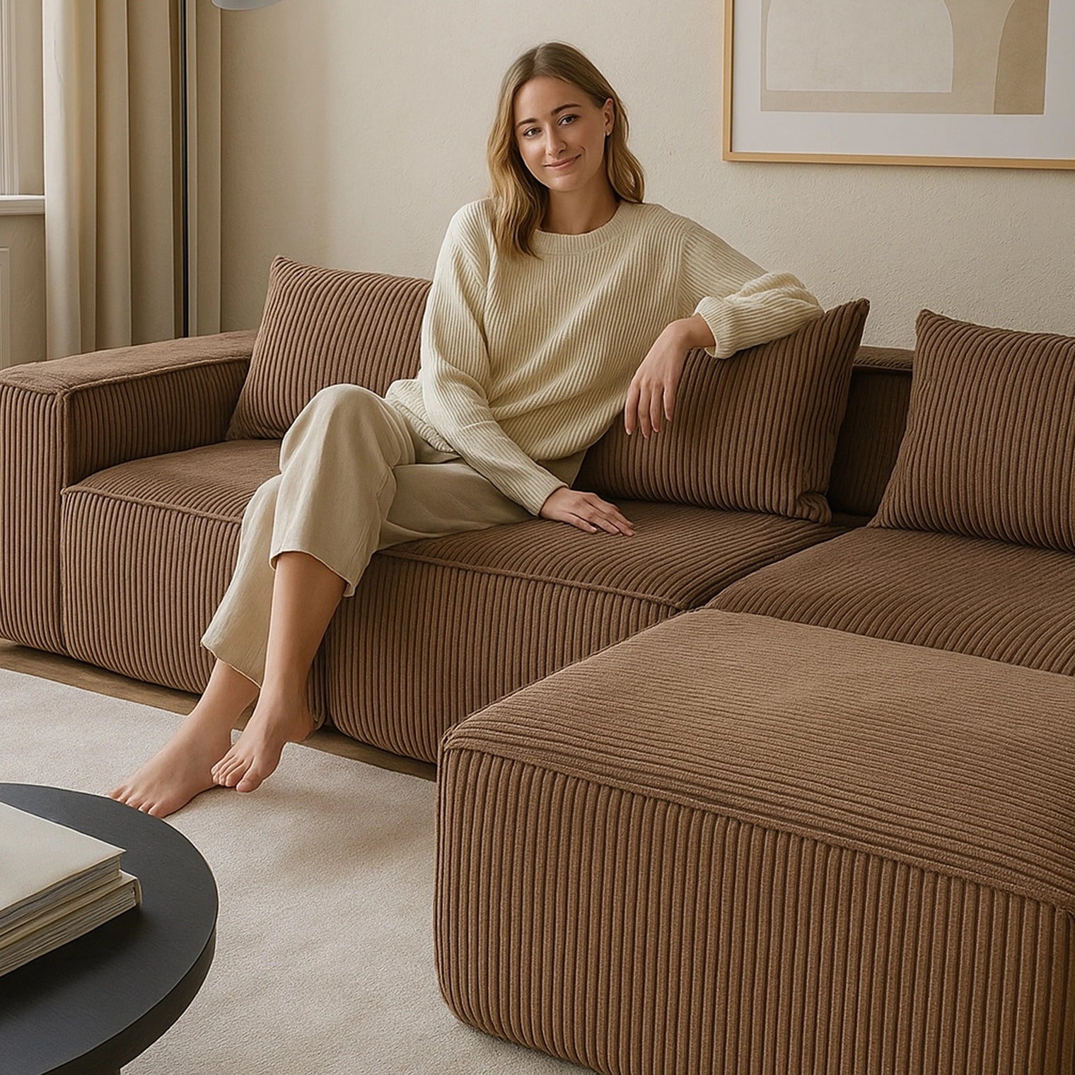 Modular Compression Sofa Set Plush Corduroy