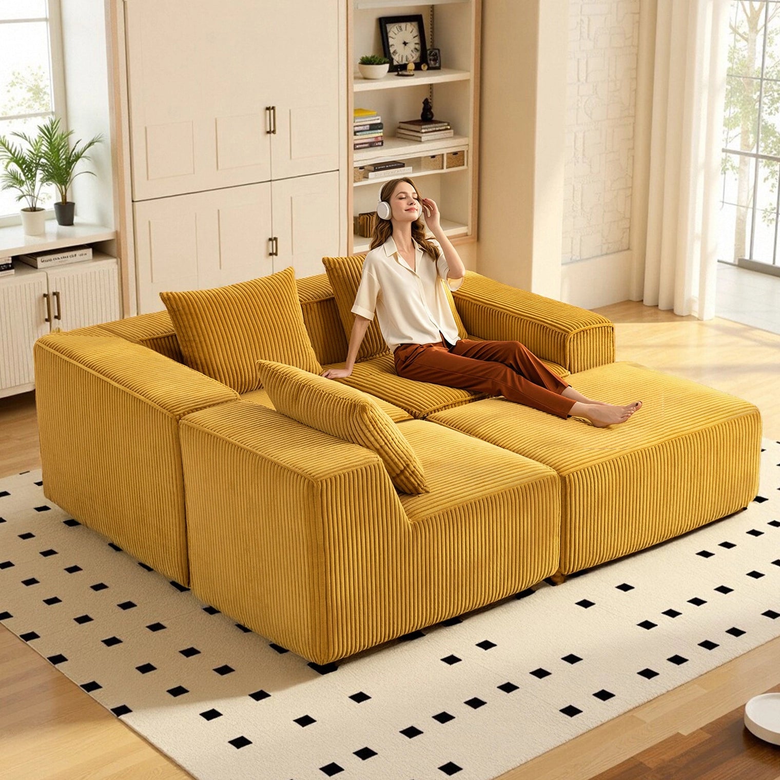 Modular Compression Sofa Set Plush Corduroy