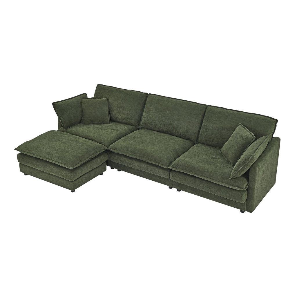 Living Room 4-Seater L-Shaped Sectional Sofa with Ottoman