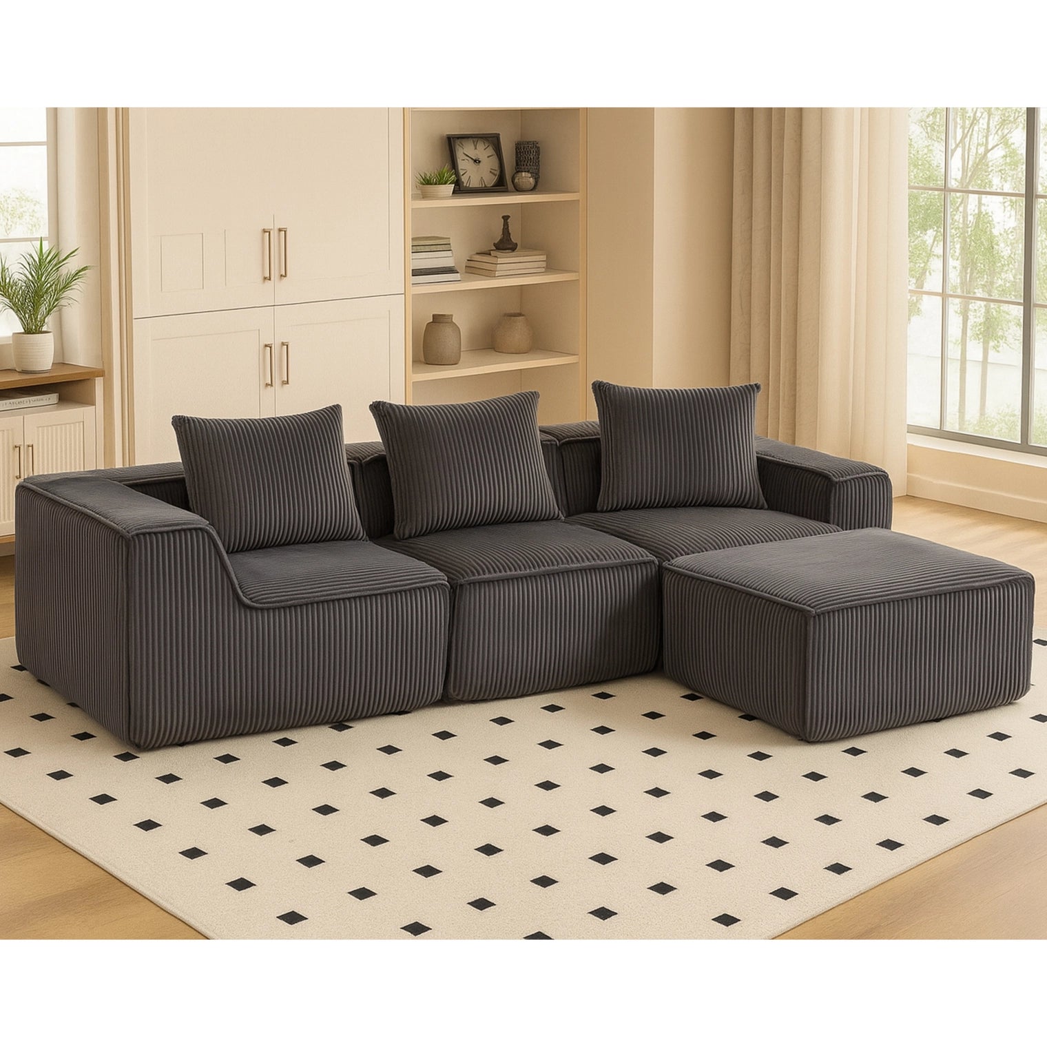 Modular Compression Sofa Set Plush Corduroy