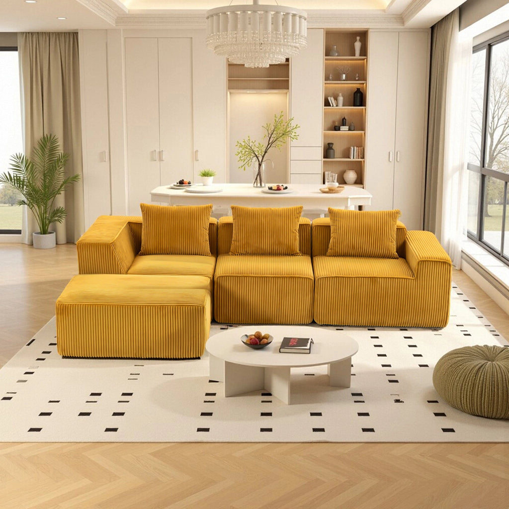 Modular Compression Sofa Set Plush Corduroy
