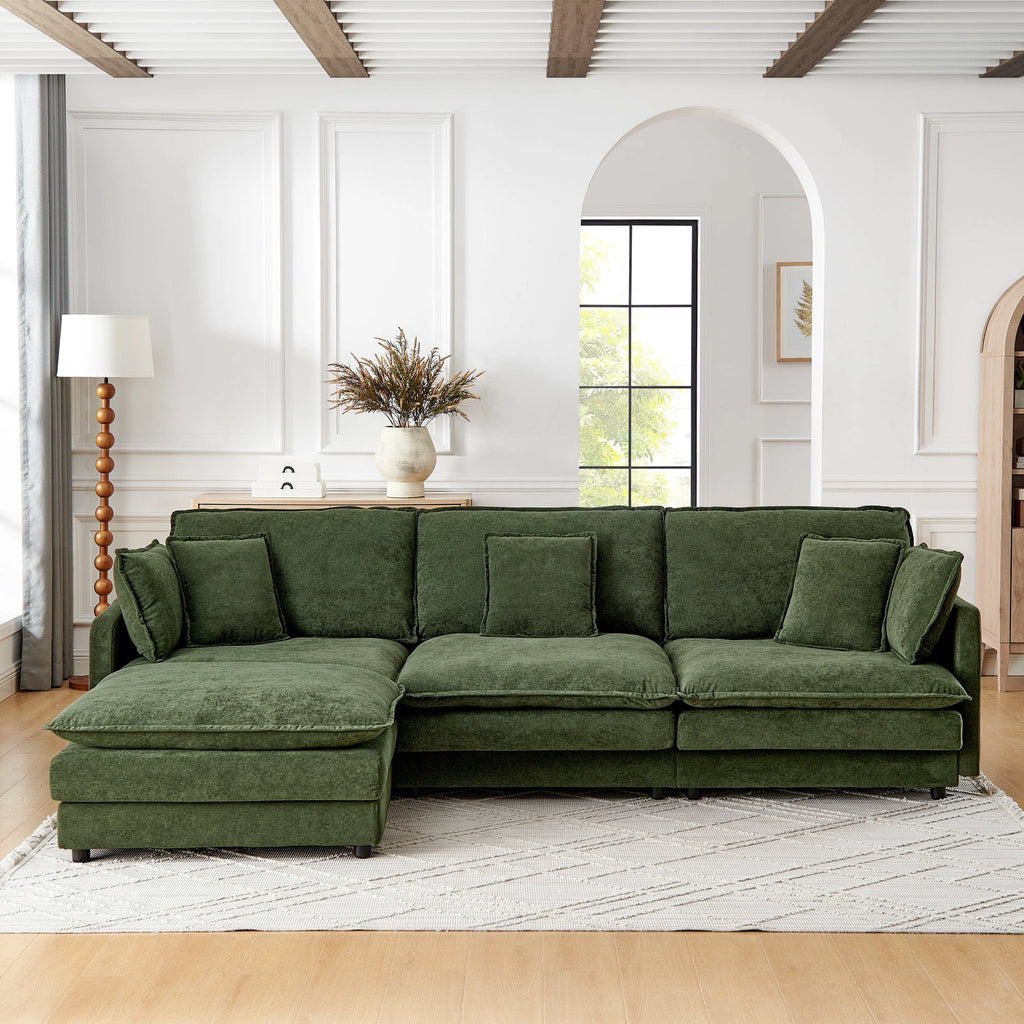 Living Room 4-Seater L-Shaped Sectional Sofa with Ottoman