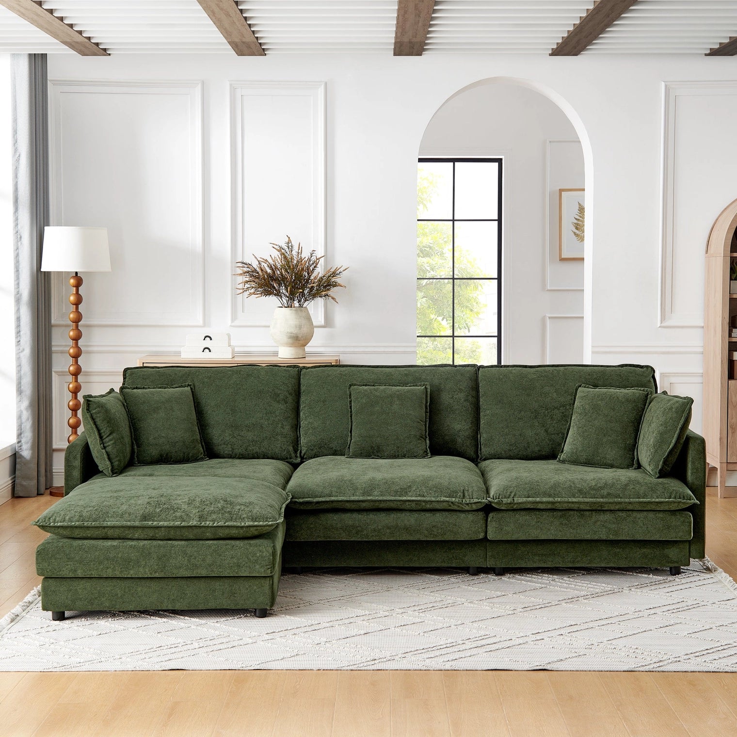 Living Room 4-Seater L-Shaped Sectional Sofa with Ottoman