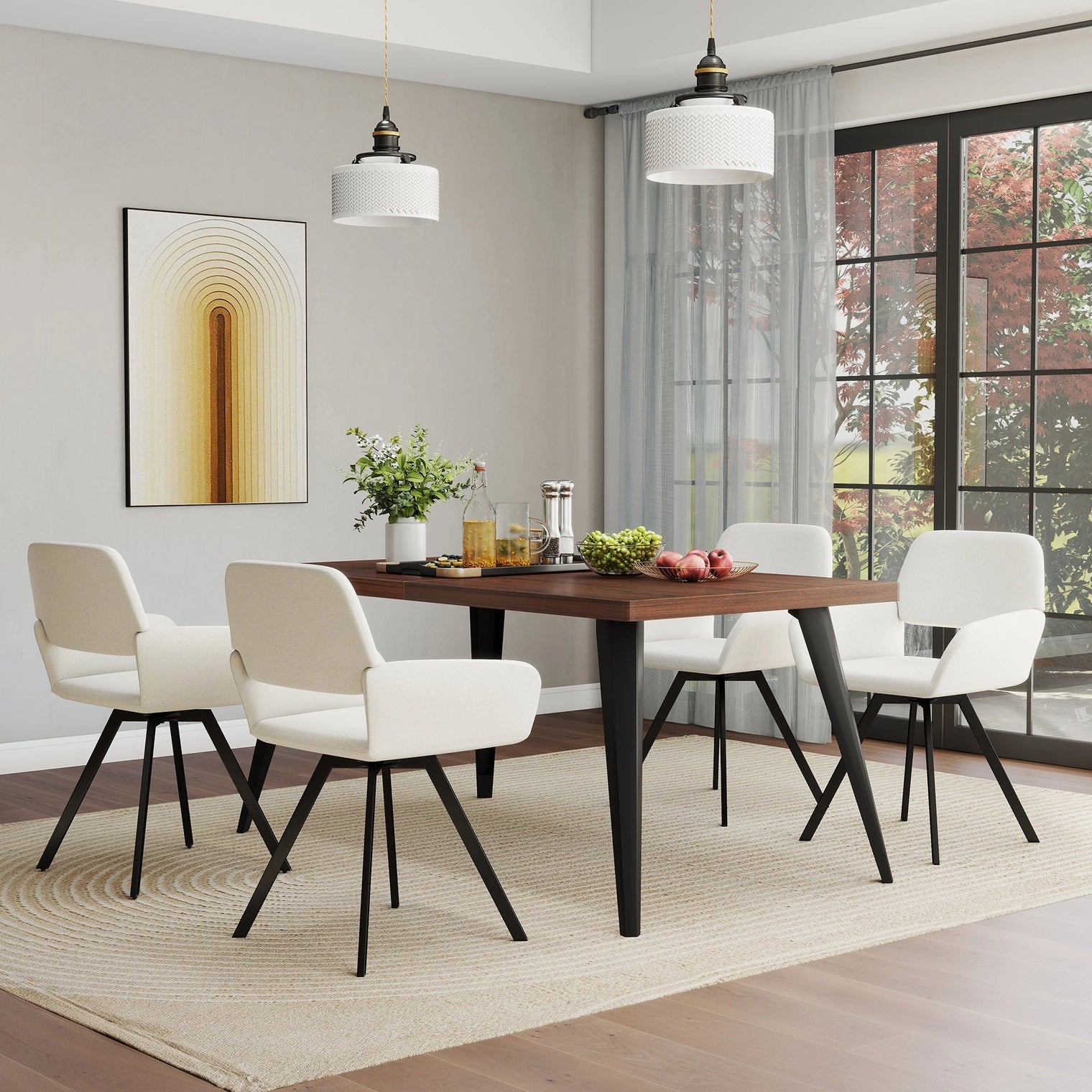 Stan 5 Piece Walnut & California Upholstered Dining Set
