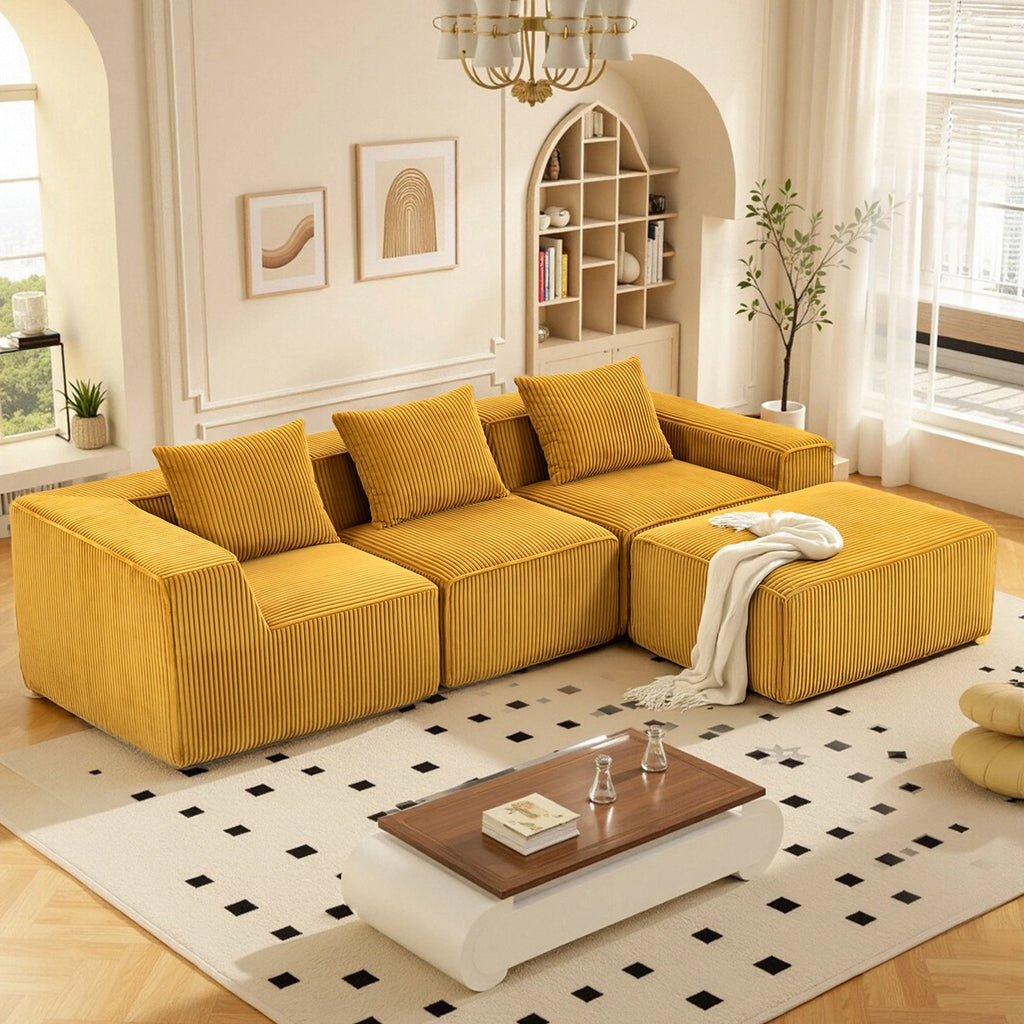 Modular Compression Sofa Set Plush Corduroy