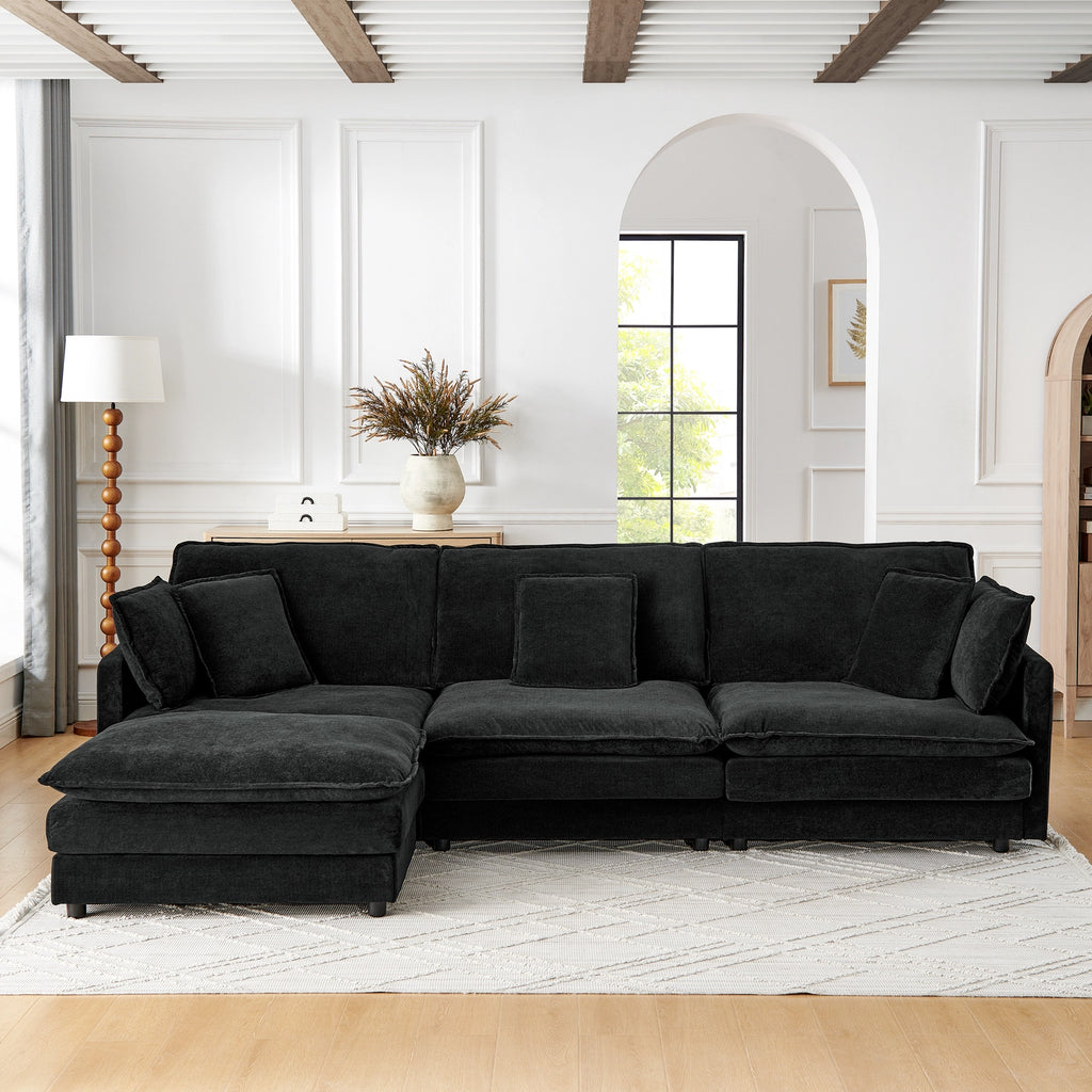 Living Room 4-Seater L-Shaped Sectional Sofa with Ottoman