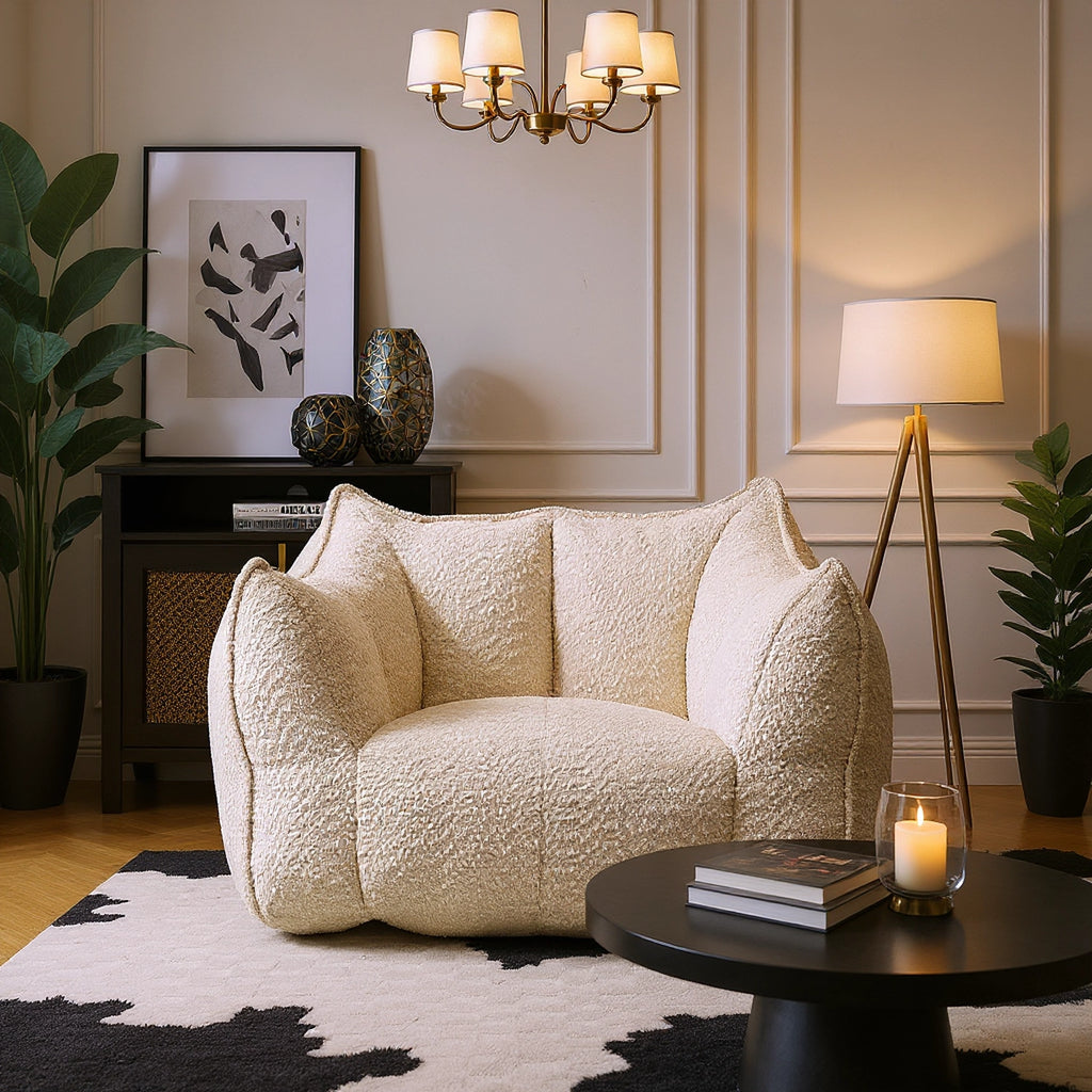 Indoor Oversized Bean Bag Chair & Soft Foam & Chenille Cover