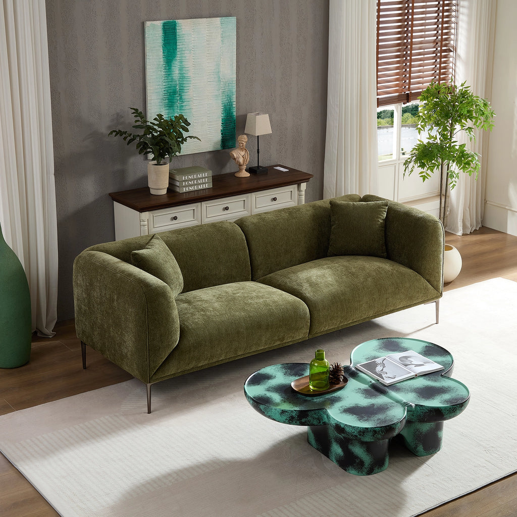 Green 3-Seater Fabric Sofa, Modern Living Room Sofa