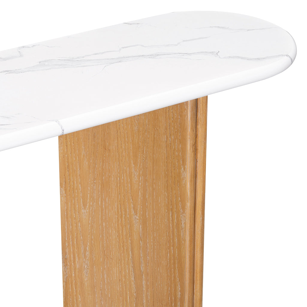Narrow Console Table Oval Faux Marble Top