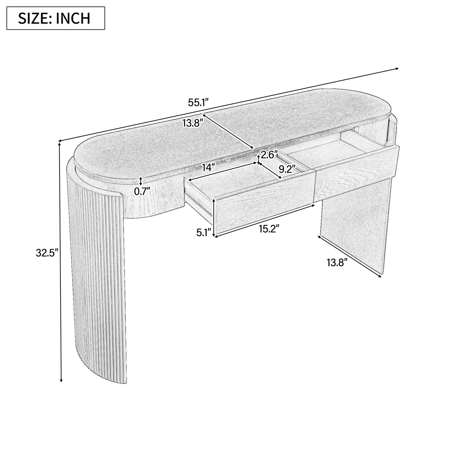 Navy Entryway Console Table Natural Wood Grain 2 Drawers