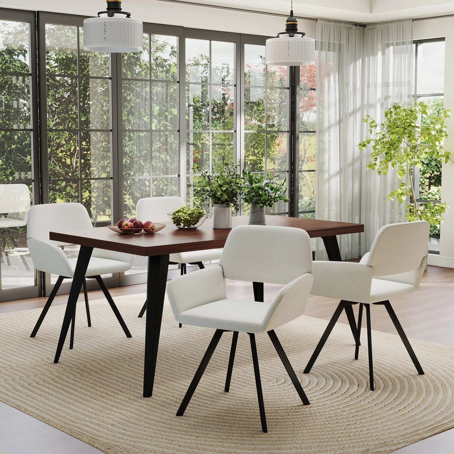 Stan 5 Piece Walnut & California Upholstered Dining Set