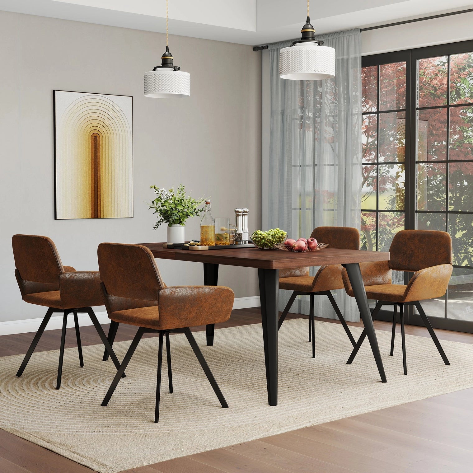 Stan 5 Piece Walnut & California Upholstered Dining Set