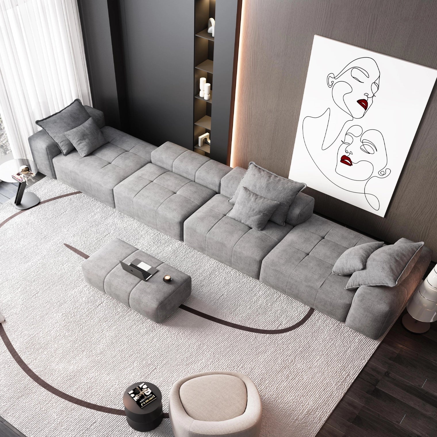 Modern Oversized Modular Sectional Sofa with 6 Pillows