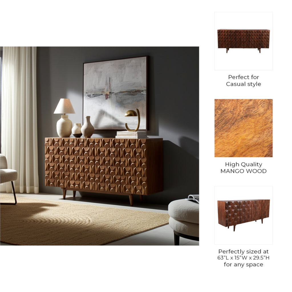 Wood Geometric Carved Front Finish Cabinet