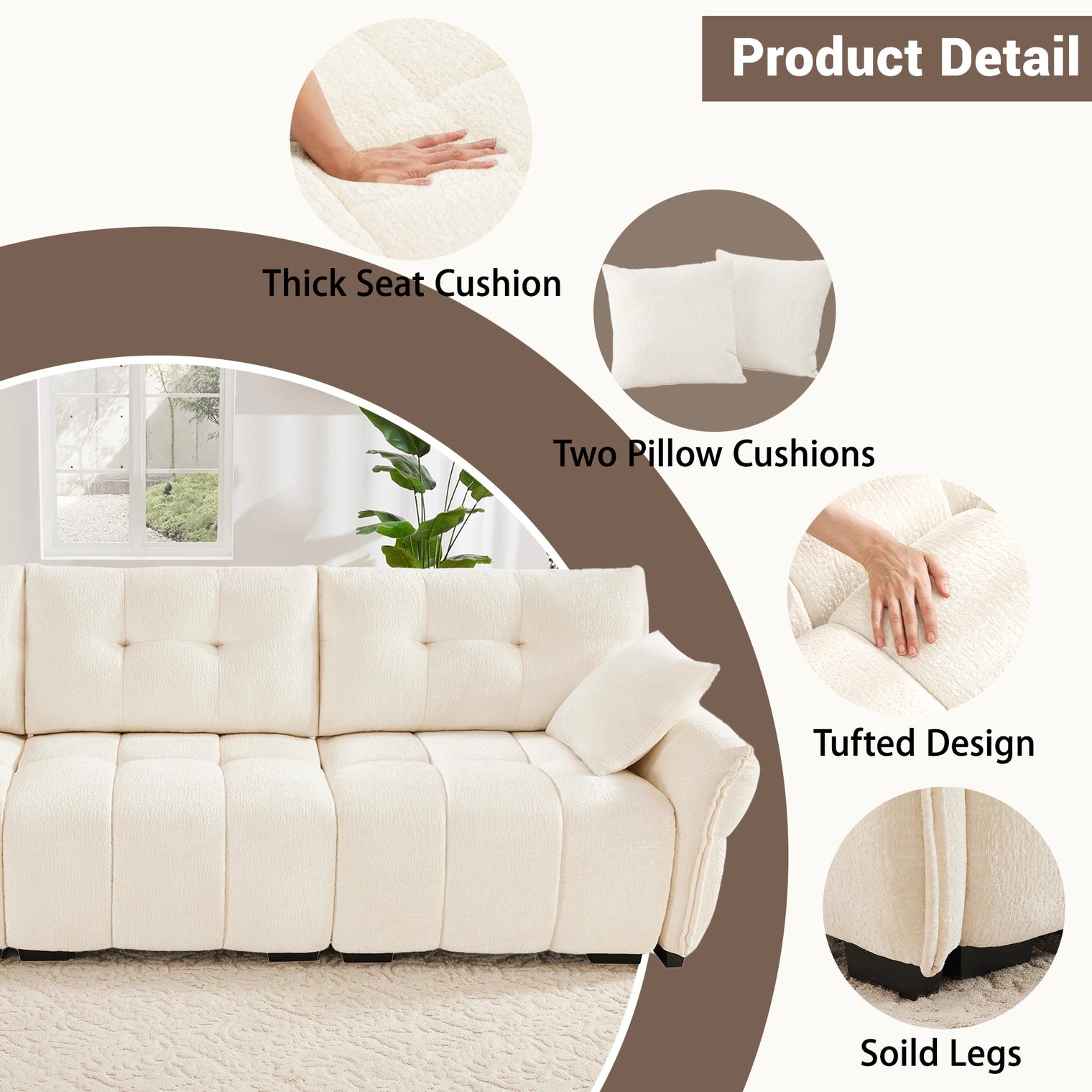 Beige Chenille Ergonomic Sofa-Single Seat/4-Seat+1 Ottoman
