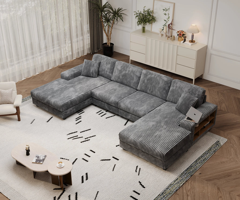 4-Seater U-Shaped Modular Sectional Sofa & Corduroy Fabric