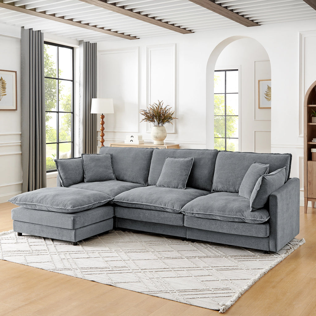 Living Room 4-Seater L-Shaped Sectional Sofa with Ottoman