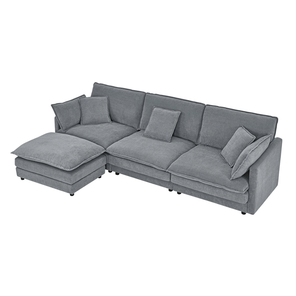 Living Room 4-Seater L-Shaped Sectional Sofa with Ottoman