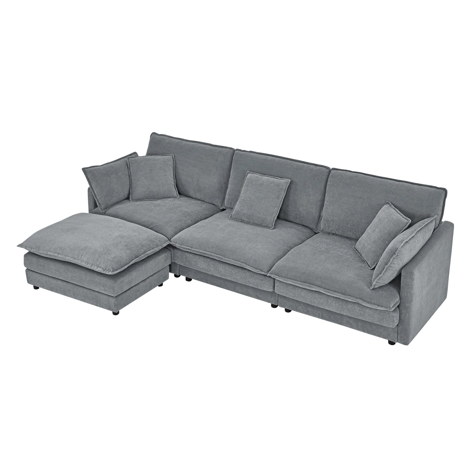 Living Room 4-Seater L-Shaped Sectional Sofa with Ottoman
