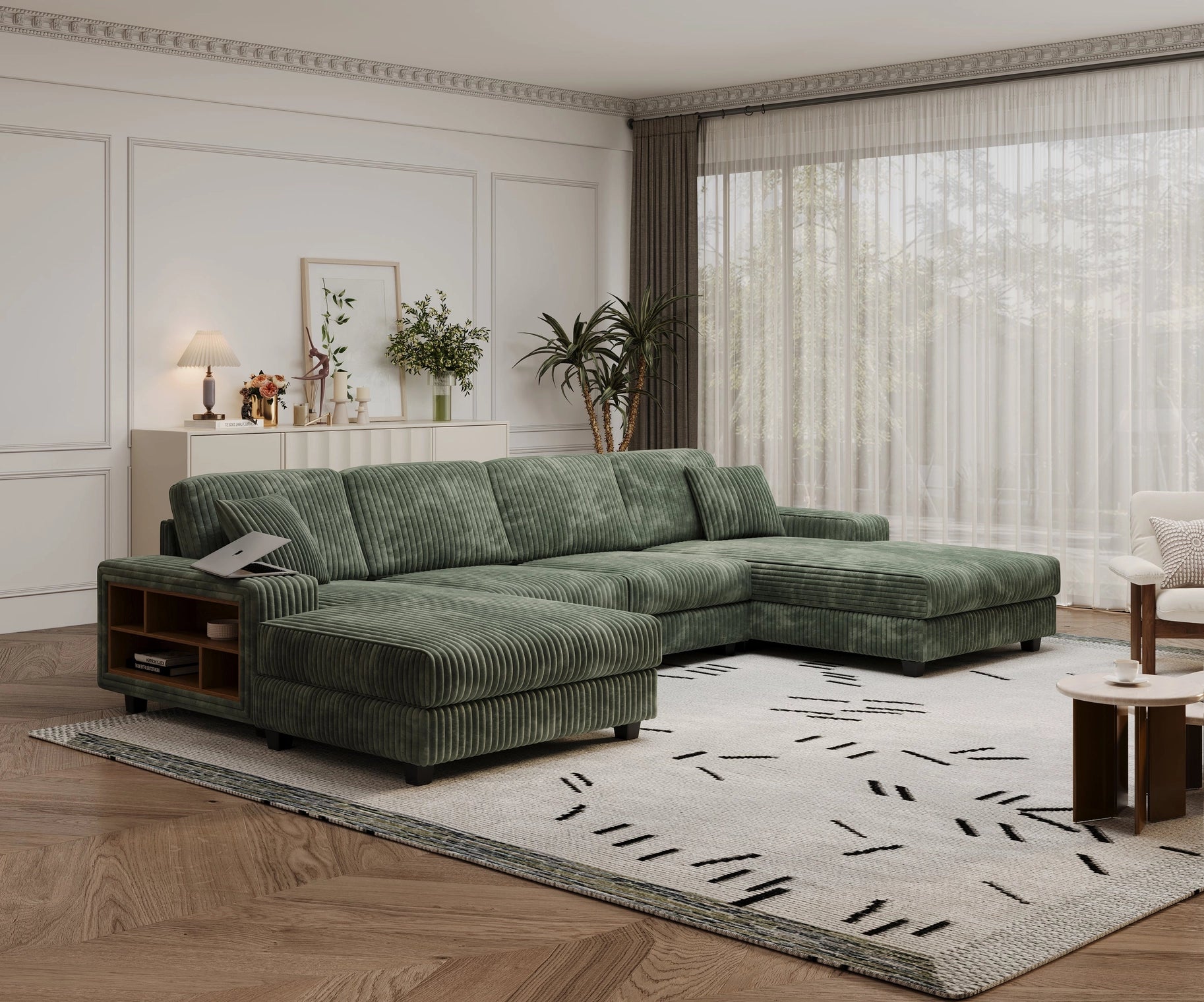 4-Seater U-Shaped Modular Sectional Sofa & Corduroy Fabric