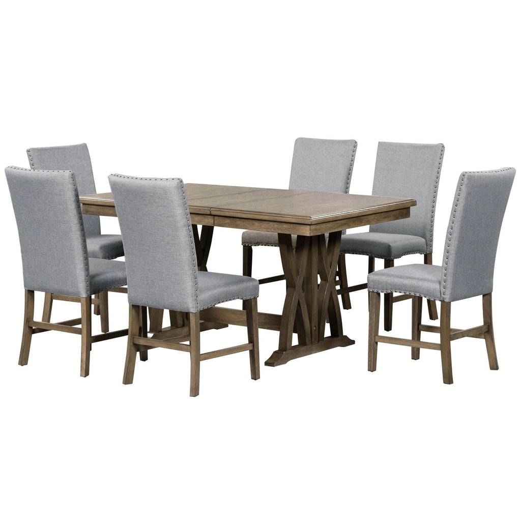 Mid-Century Extendable Solid Wood 7-Piece Dining Table Set
