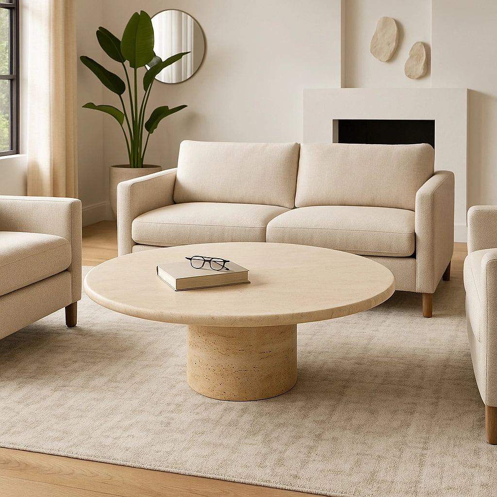 Stone Wood Modern Casual Round Coffee Table