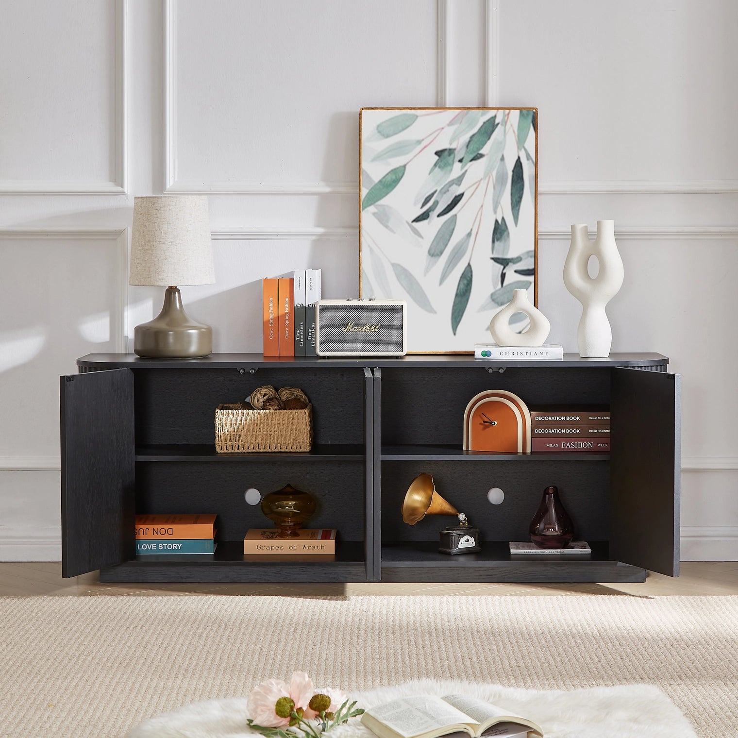 Fall Walnut Sideboard Cabinet with Adjustable Shelves
