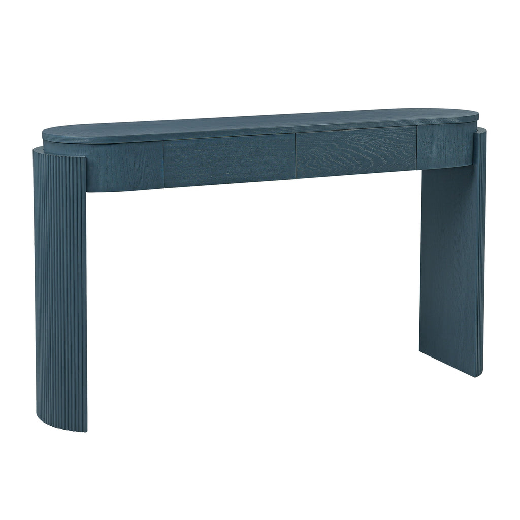 Navy Entryway Console Table Natural Wood Grain 2 Drawers