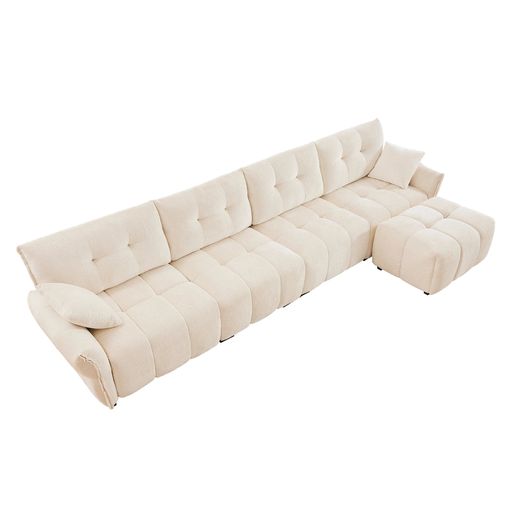 Beige Chenille Ergonomic Sofa-Single Seat/4-Seat+1 Ottoman