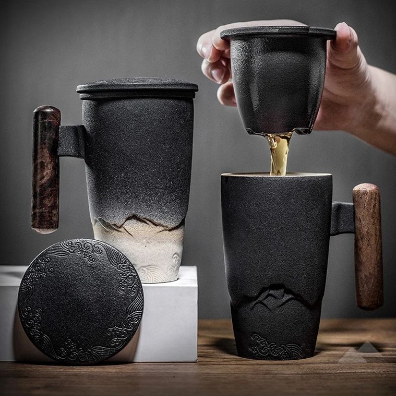 Loose Leaf Tea Thermal Mugs with Wooden Handle