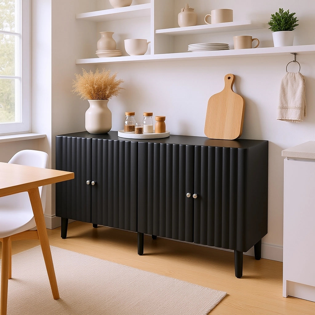 4-Door Sideboard with Wavy Pattern & Cylindrical Legs