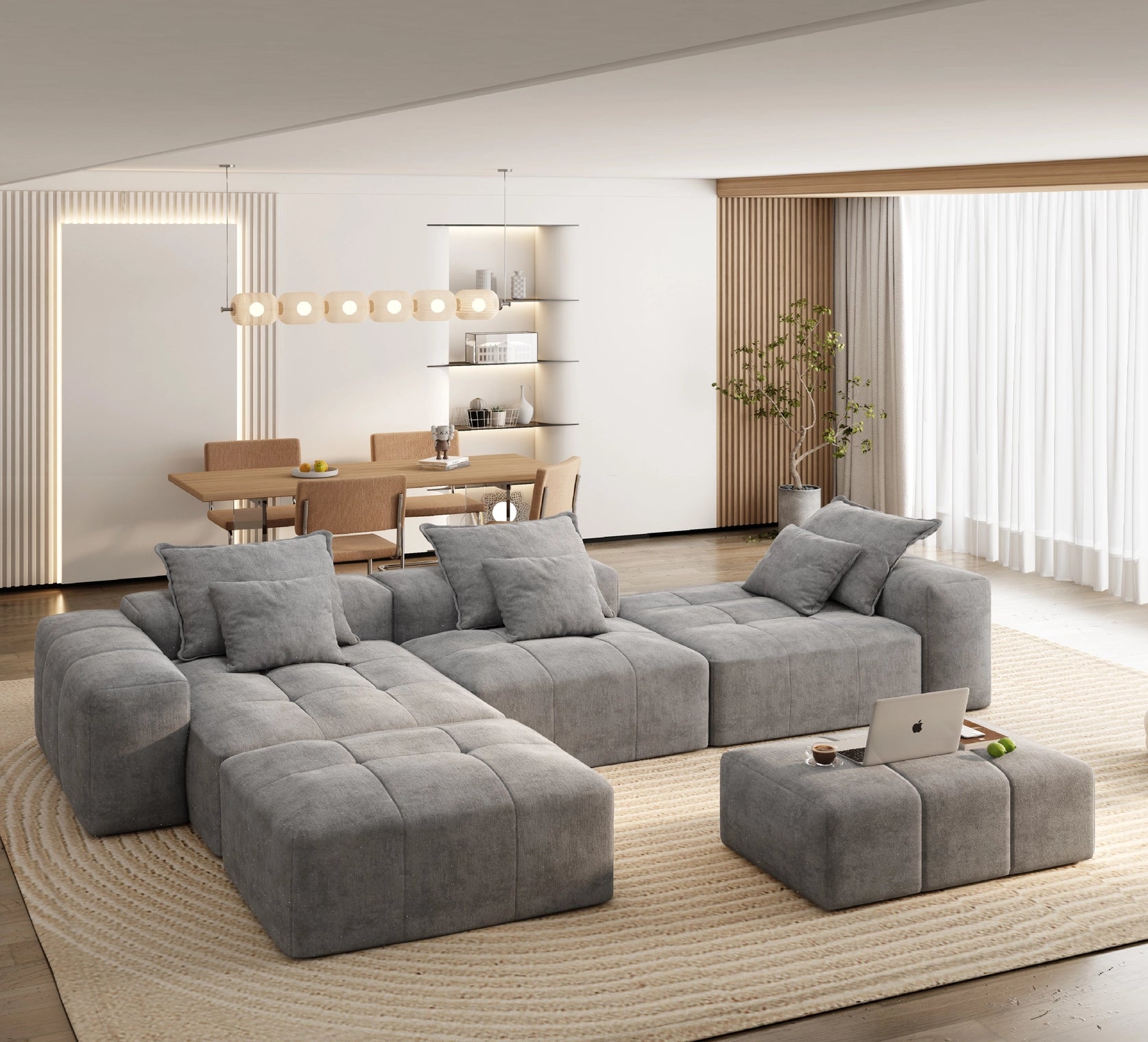 Modern Oversized Modular Sectional Sofa with 6 Pillows