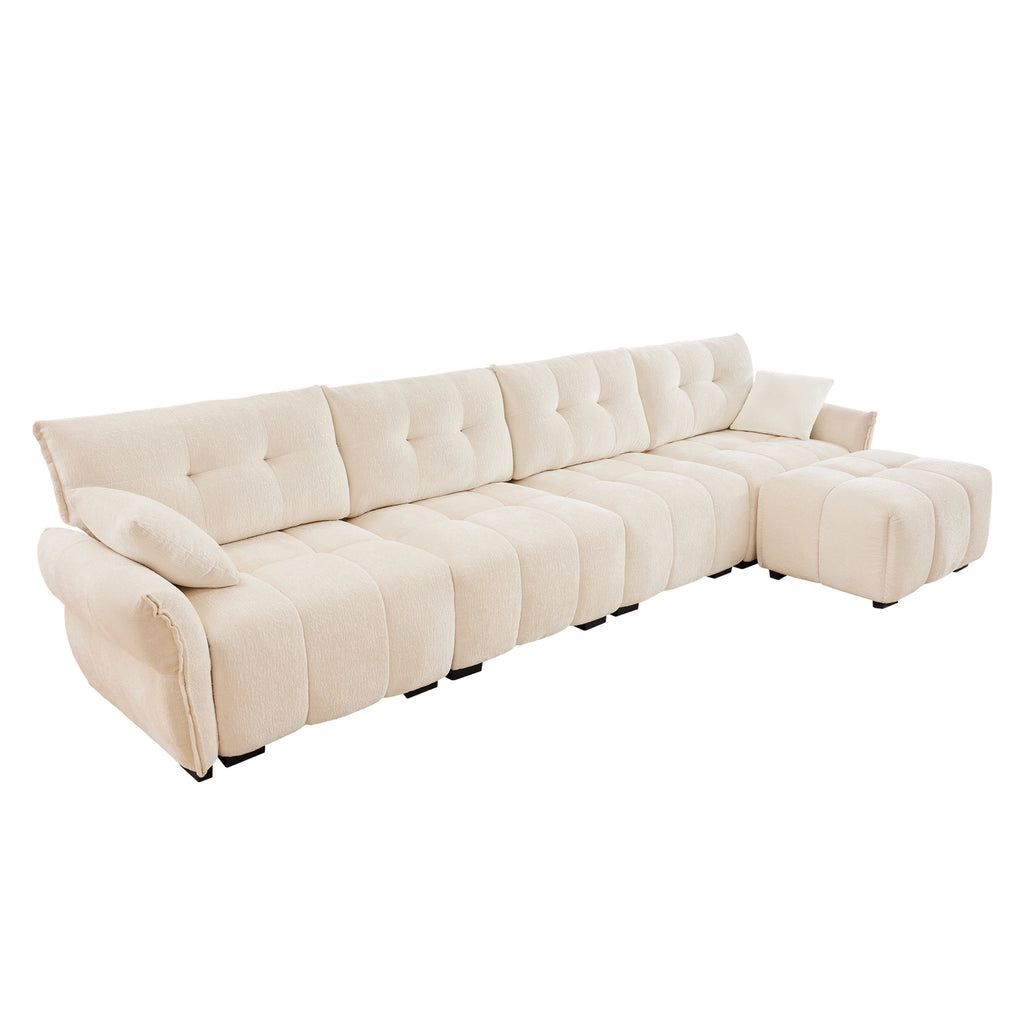Beige Chenille Ergonomic Sofa-Single Seat/4-Seat+1 Ottoman