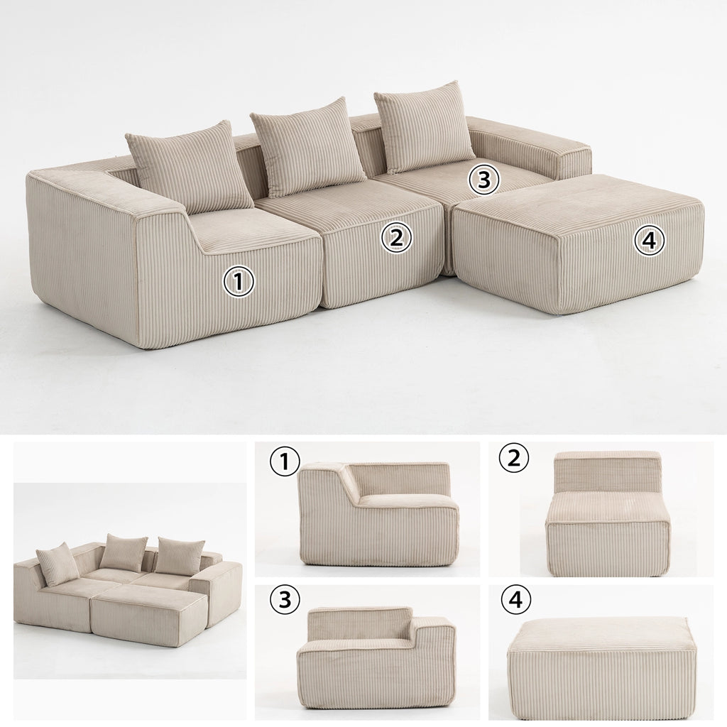 Modular Compression Sofa Set Plush Corduroy