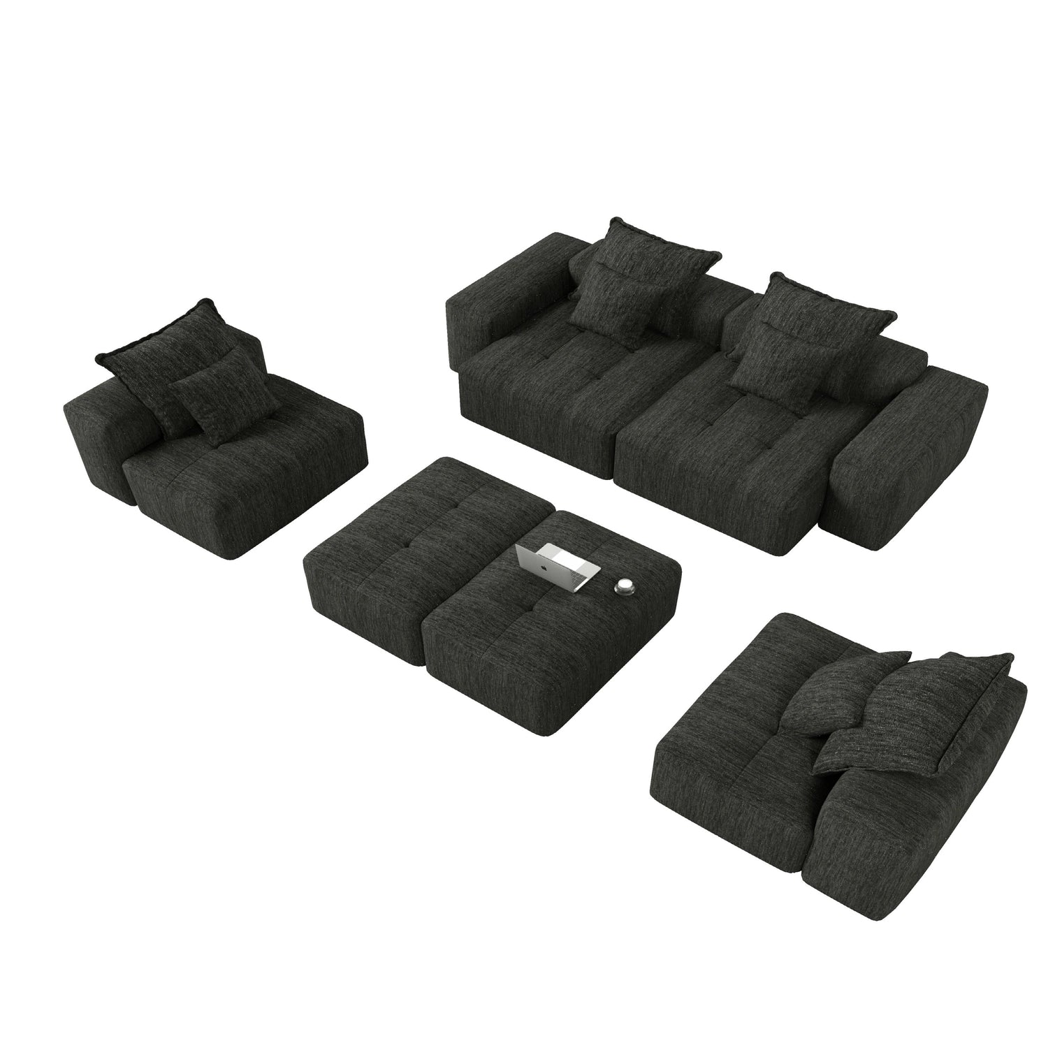 Oversized Modular Sectional Sofa Sparkling Chenille Black
