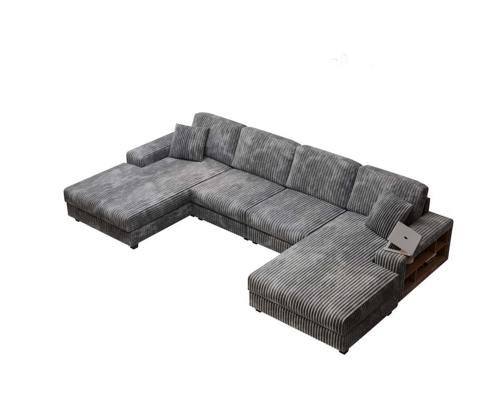 4-Seater U-Shaped Modular Sectional Sofa & Corduroy Fabric